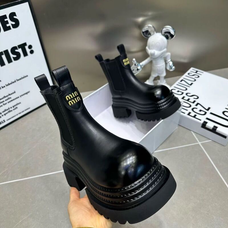 2025新款爆款推荐百搭增高显瘦马丁靴真皮一脚蹬烟筒靴透气松糕鞋|undefined