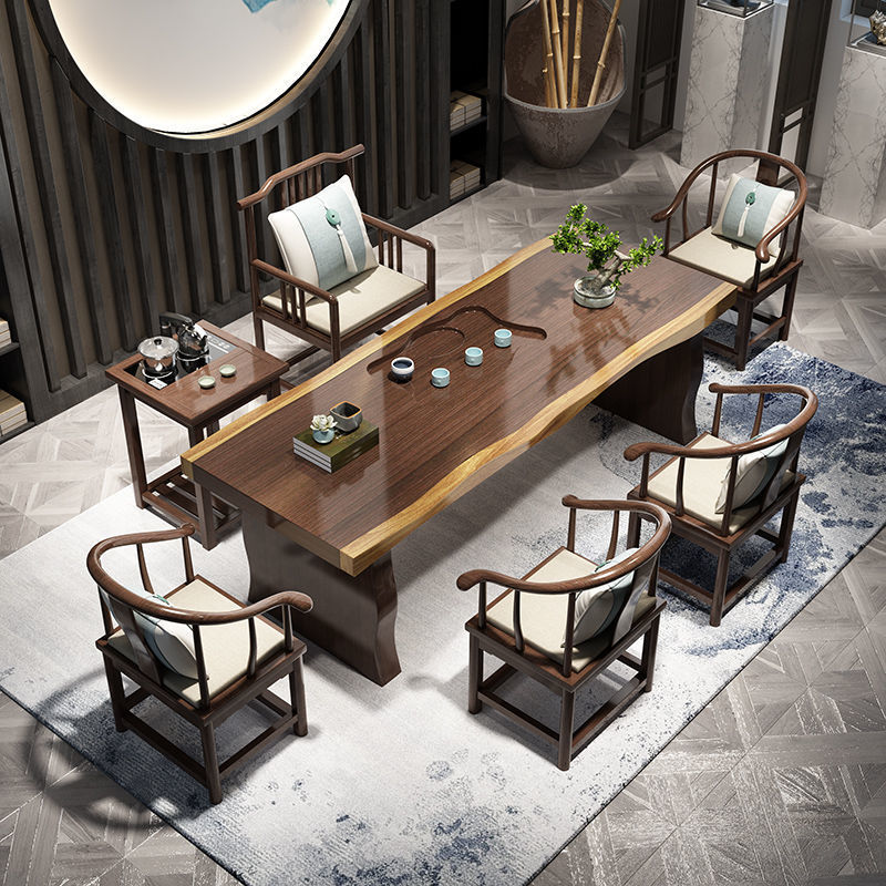 Tea Table Solid Wood Tea Table Kung Fu Large Board Zen Style New Chinese Style Home Office Complete Solid Wood Tea Stand Tea Table Chair Set