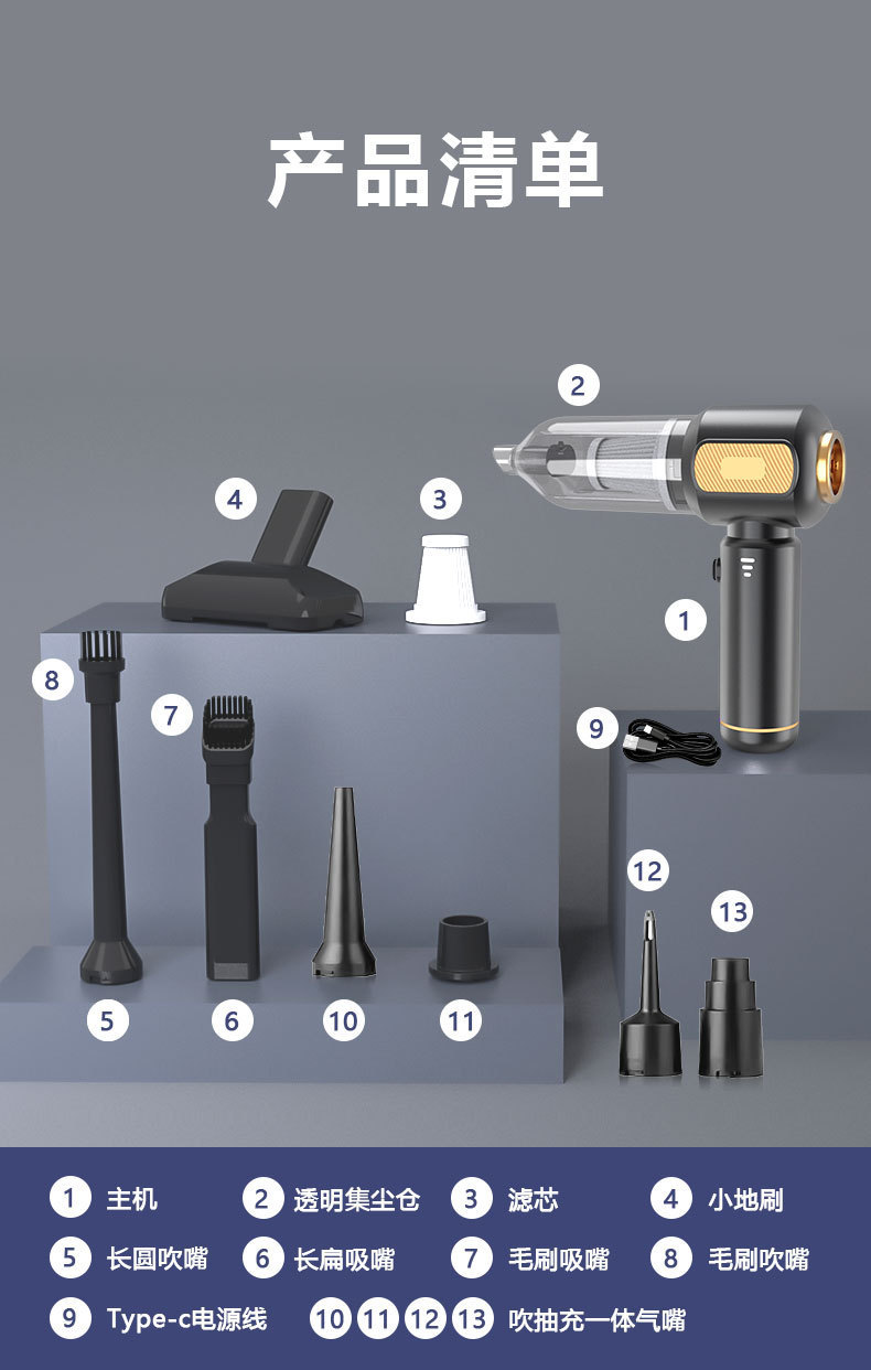 Car vacuum cleaner for cross-border use, new model with high suction power, suitable for both car and home, brushless and cordless