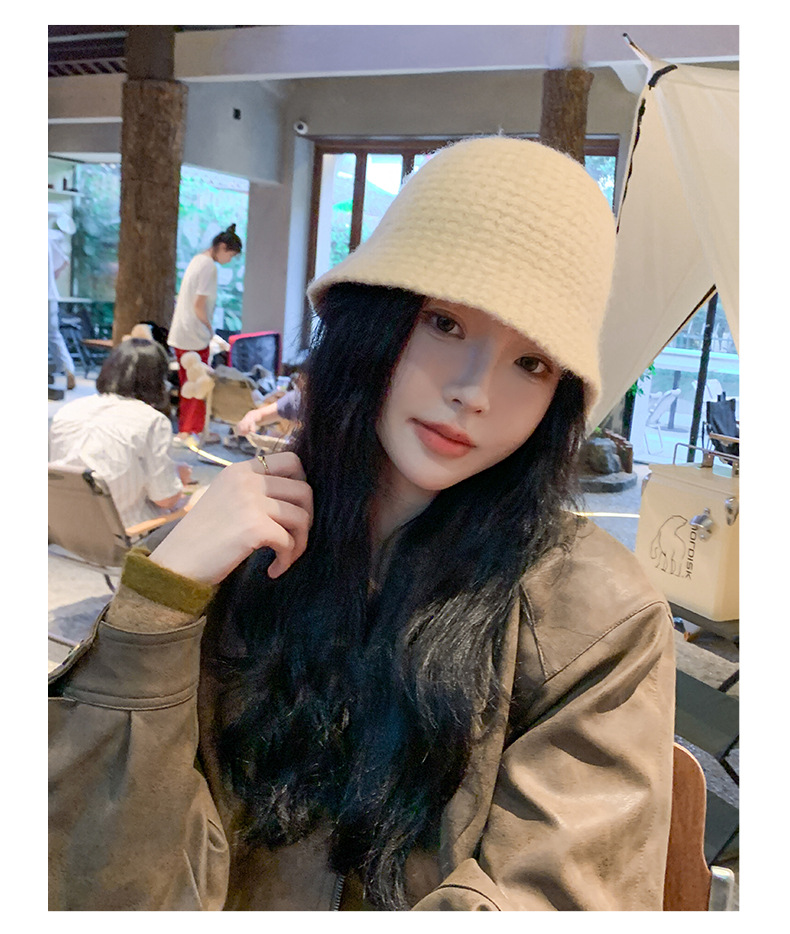 Knitted Hat Children's New Autumn and Winter Face Show Small Solid Color Simple Wool Bucket Hat Warm and Fashionable_voghion.com