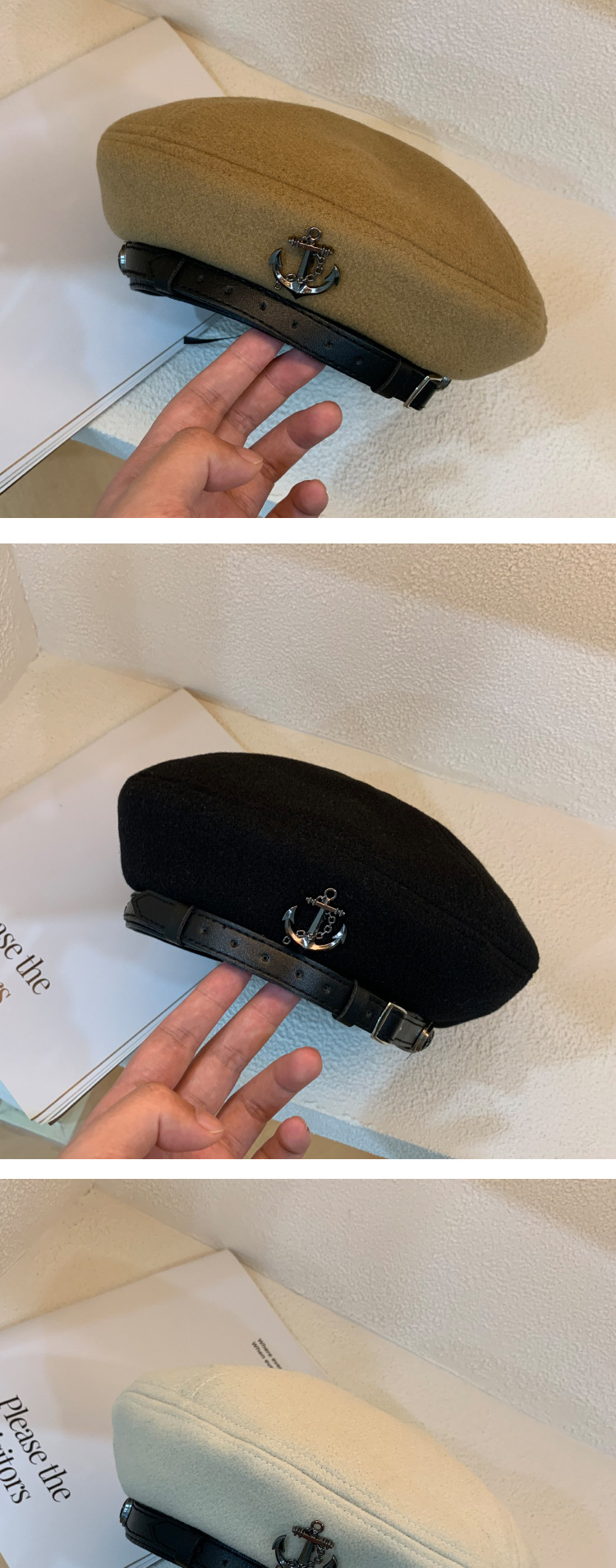 Zwarte baret Dames Herfst en Winter Knop Display Gezicht Flat Top Artist Hat Mode Net Rood ins_voghion.com