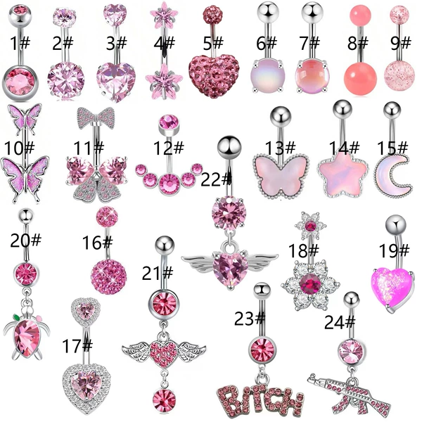 Fuchsia belly button piercing