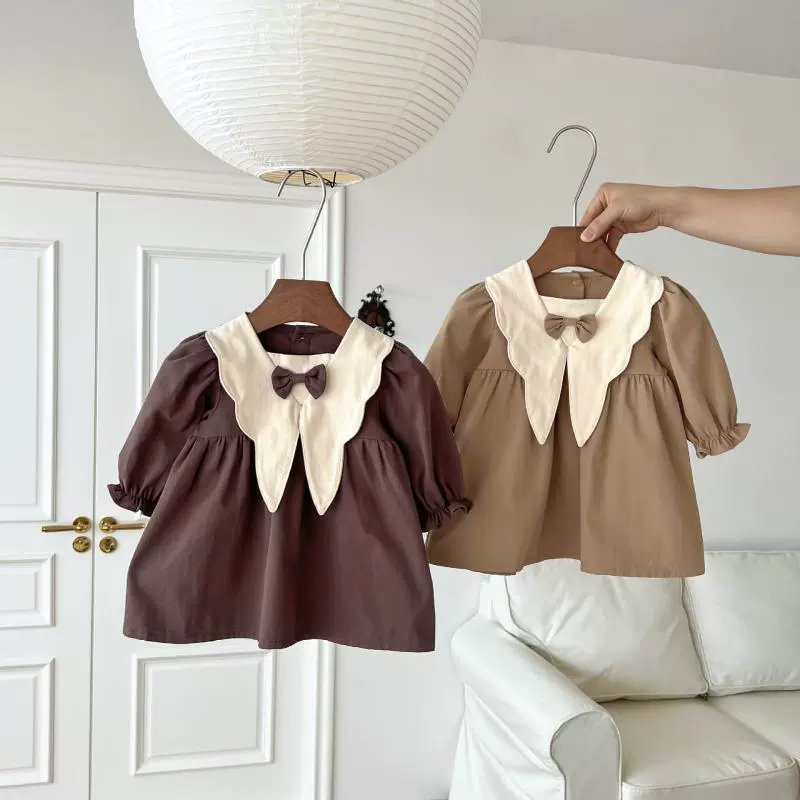 Детское платье для девочек Осеннее платье для детей Юбка для малышей ретро с длинными рукавами юбка для волос