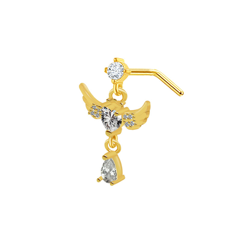 Fabbrica di gioielli per piercing al naso con perno a L a forma di cuore in zircone europeo e americano transfrontaliero Gatte_voghion.com