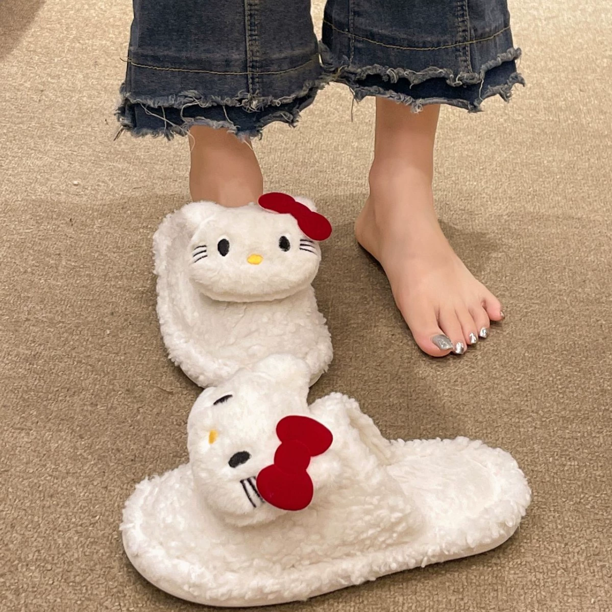 Симпатичные плюшевые тапочки женские зимние 2024 новый интерьер теплый дом мода котенок носить хлопчатобумажные тапочки