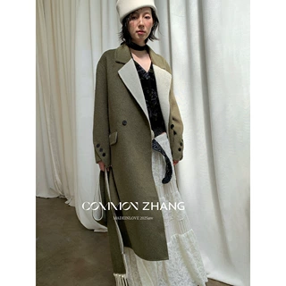 CZ ZHANG秋冬100%羊毛纯手工双面尼大衣女毛呢外套带披肩 B49010