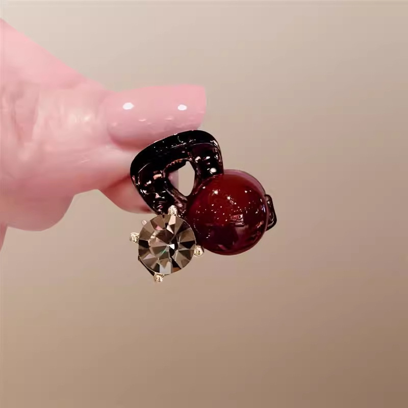 红色水钻珠珠抓夹女2025新款小号刘海夹前额碎发边顶夹发夹子头饰|undefined