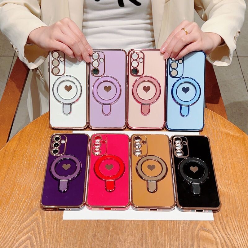 Suitable for Samsung A56 Electroplated Side Heart-Shaped Phone Case A16 Magnetic Stand S26 Cross-Border Anti-Drop A57 Protective Cover