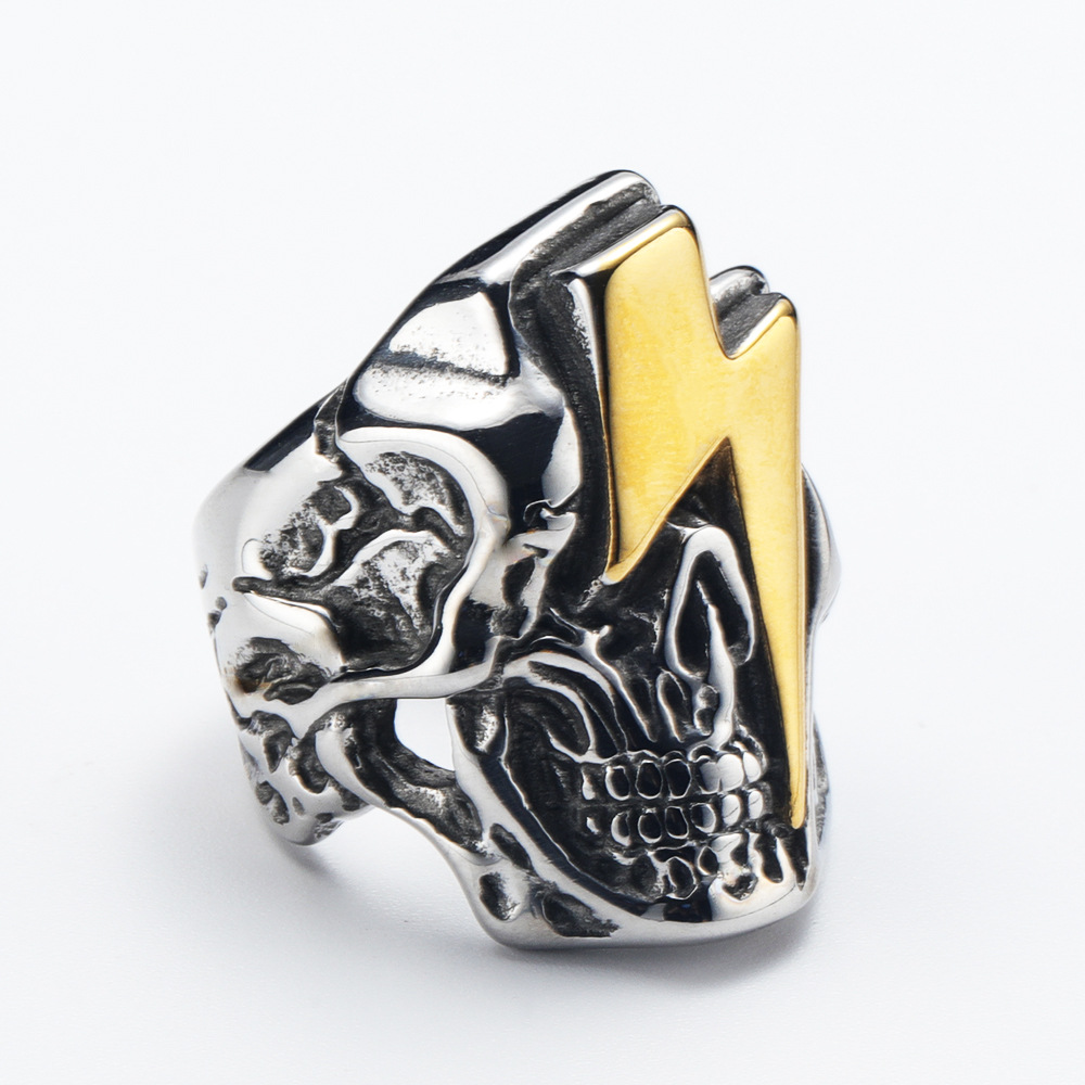 Men'S Gender Punk Lightning Skull Titanium Steel Polishing Rings
