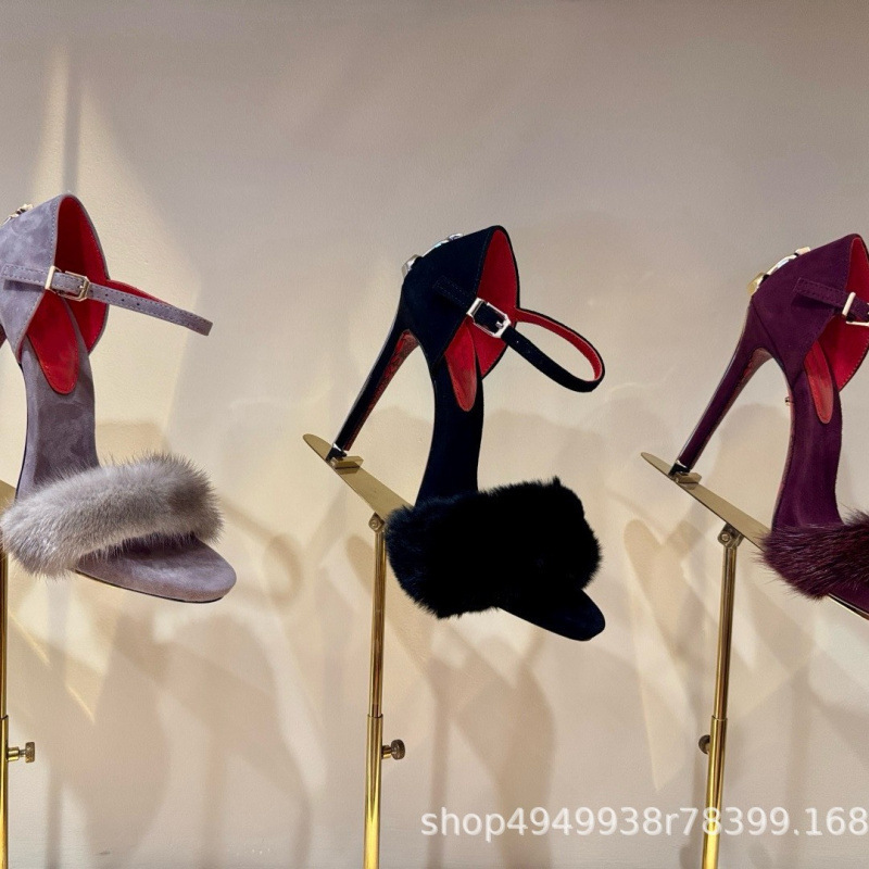 High-End New Plush Open-Toe Ankle Strap Women's Sandals with Blade-Like High Heels, Retro Fashion Versatile Single Shoes High-End New Plush Open-Toe Ankle Strap Women's Sandals with Blade-Like High Heels, Retro Fashion Versatile Single Shoes
