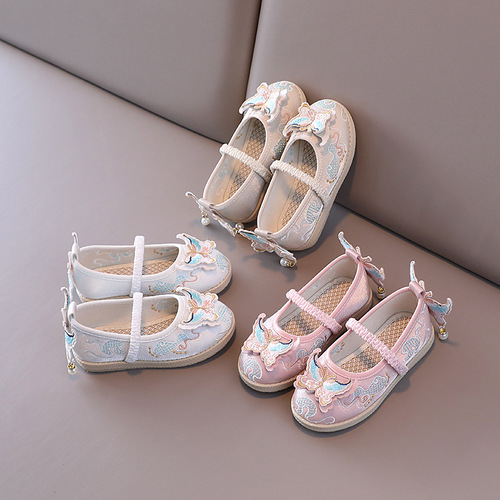 Hanfu embroidered shoes children's cloth shoes ethnic style dance shoes spring and autumn silk satin handmade cloth shoes Chinese style girls' shoes