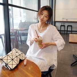 2021春秋新款韩版U型领宽松大码显瘦时尚棉麻衬衣女上衣休闲衬衫