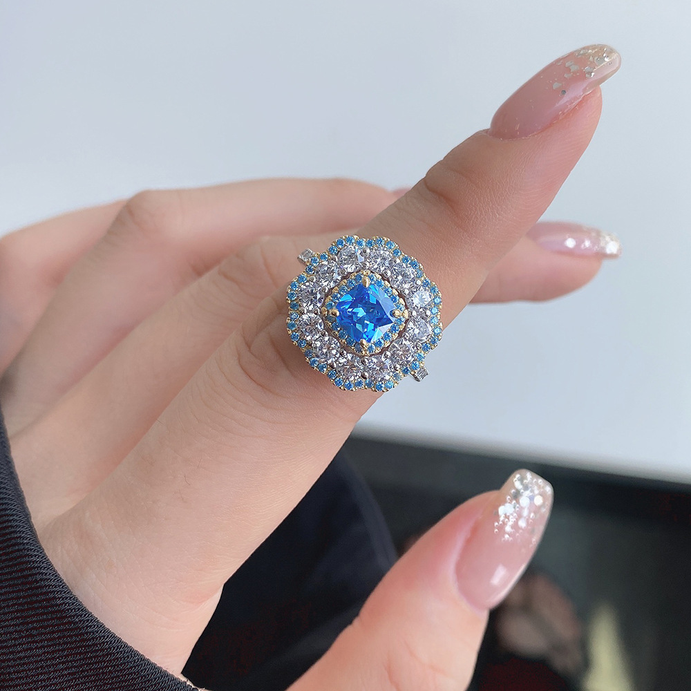 Fashion Geometric Sterling Silver Inlay Zircon Rings 1 Piece