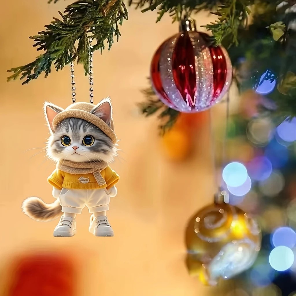 Nuevos productos transfronterizos Navidad creativo Acrílico plano gatito colgante de coche colgante de mochila