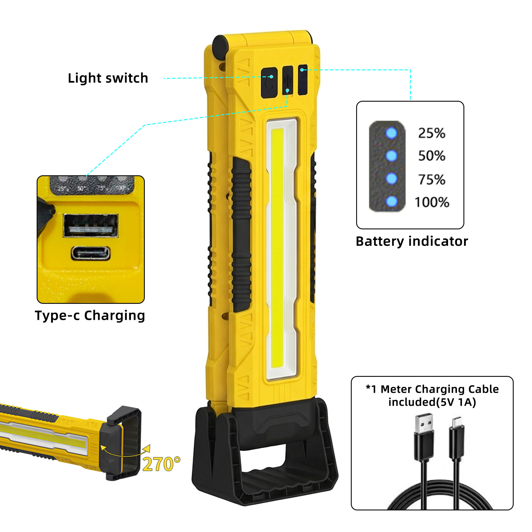 Amazon's new COB work light, high-lumen foldable emergency car inspection light with magnetic attachment and long battery life