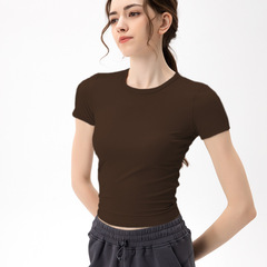 lulu同款春夏瑜伽服女修身短袖彈力速干T恤戶外運動健身瑜伽上衣