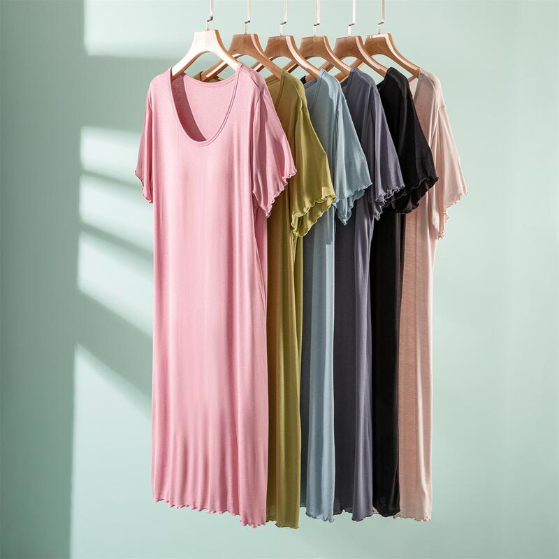Modal One-piece Short-sleeved Skirt with Chest Pad Women's Summer Thin Wear-free Bra dress Mid-length Base A- line Skirt Modal One-piece Short-sleeved Skirt with Chest Pad Women's Summer Thin Wear-free Bra dress Mid-length Base A- line Skirt