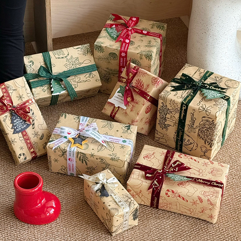 Huaxi Navidad kraft papel de embalaje de flores hecha a mano diy regalo de Nochebuena ramo de flores florista papel de embalaje de flores