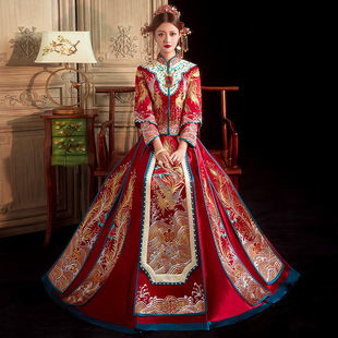 Традиционный свадебный наряд Сюхэ, свадебное платье, вечернее платье, 2024 года, китайский стиль, дракон и феникс, по фигуре