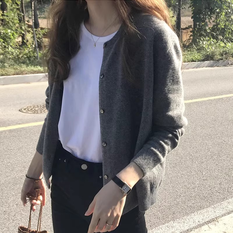 针织衫女开衫春秋2025新款薄款外穿秋季灰色外搭上衣秋冬毛衣外套|undefined