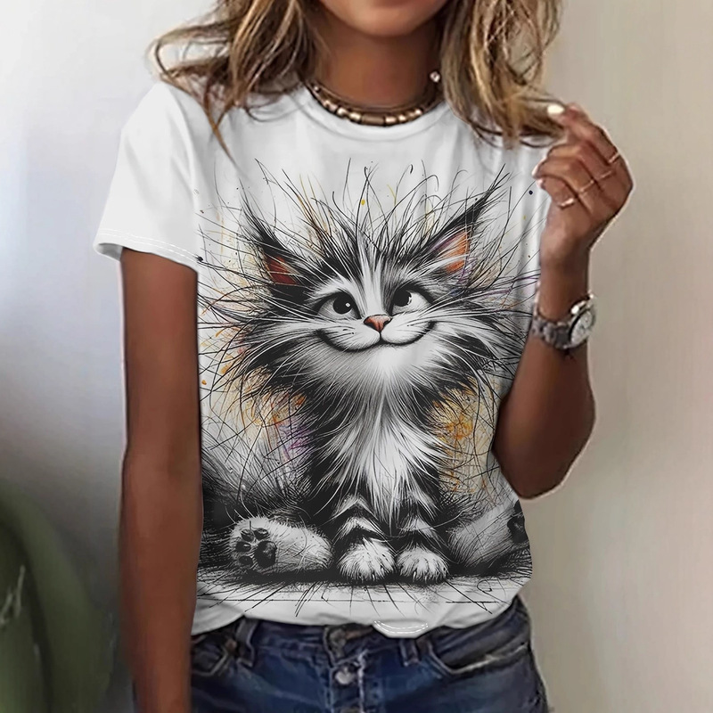 Foreign Trade Cross-Border 2025 Spring and Summer 3D Printed Short-Sleeved Bright Color Round Neck Casual Large Size T-Shirt Tops for Women Foreign Trade Cross-Border 2025 Spring and Summer 3D Printed Short-Sleeved Bright Color Round Neck Casual Large Size T-Shirt Tops for Women