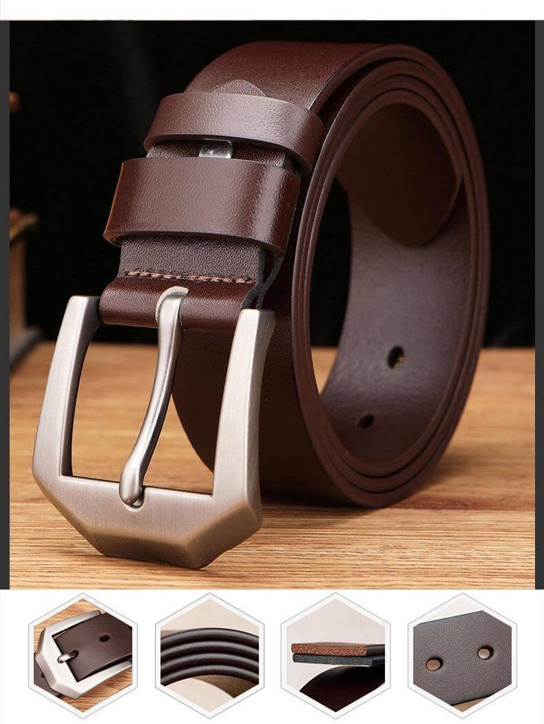 Men's Simple Handmade Cowhide Belt, Needle Buckle, Genuine Leather Belt, Business Versatile Belt, Middle and Young Men_voghion.com
