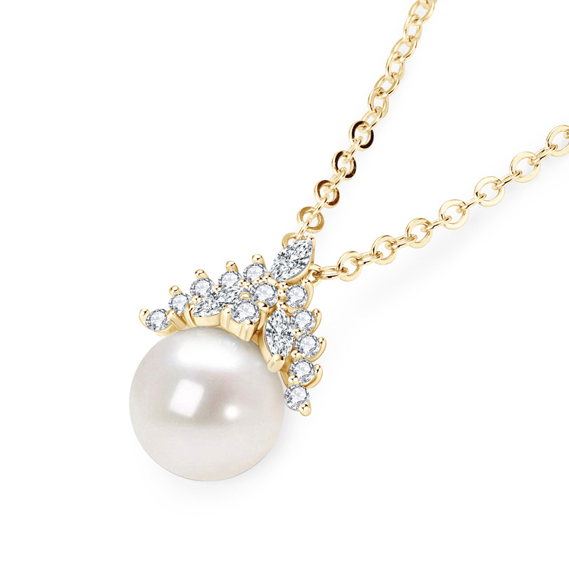 Exquisite S925 Sterling Silver Crown Pendant Necklace with Moissanite and Pearl - Fashion Jewelry Gift for Women
