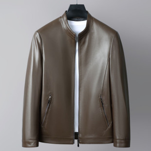 2025 New Haining Genuine Leather Jacket Men's Sheepskin Jacket Slim Fashion Stand Collar Leather Jacket