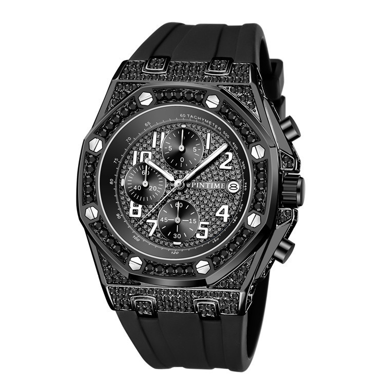 Men's Retro Chronograph Quartz Watch With Large Dial And Diamonds_voghion.com