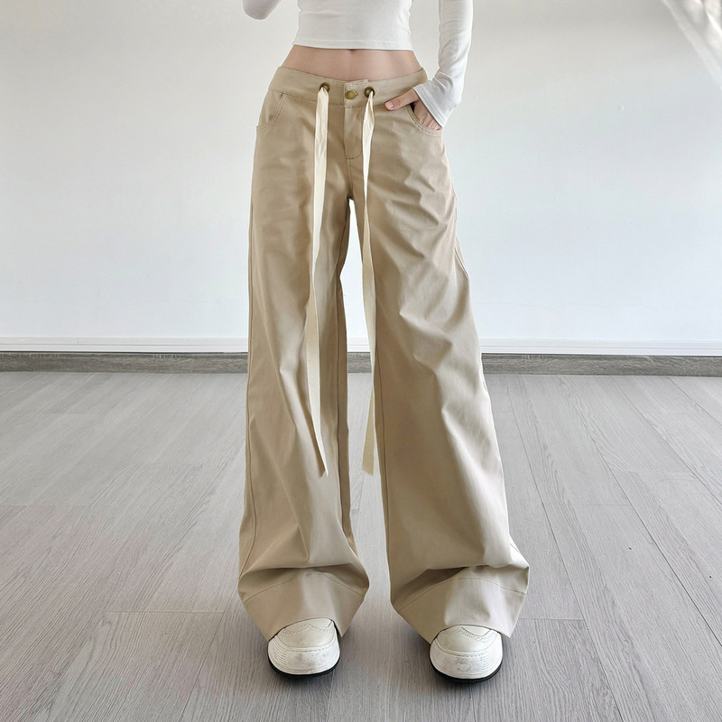 美式街头口袋拼接辣妹工装裤女秋冬新品宽松休闲慵懒阔腿系带长裤|undefined