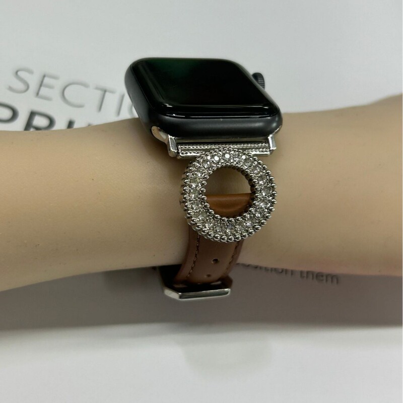 Suitable for Apple Watch, Genuine First-Layer Cowhide Leather Strap, Diamond-Encrusted Ring Buckle, Light Luxury Style Replacement Wristband Wholesale