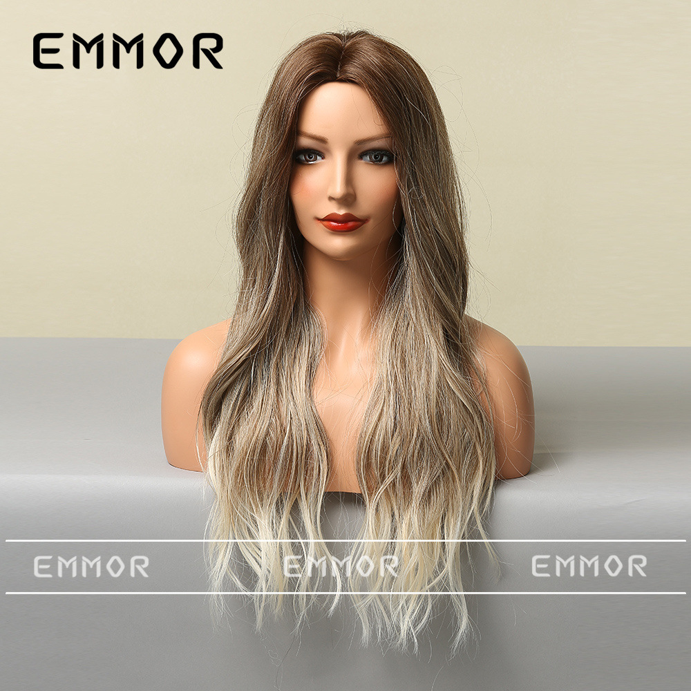 Peluca europea y americana de las mujeres Mediados de longitud larga Pelo Rizado cubierta completa cabeza de seda de alta temperatura luz y suave multicolor peluca natural cubierta completa de la cabeza