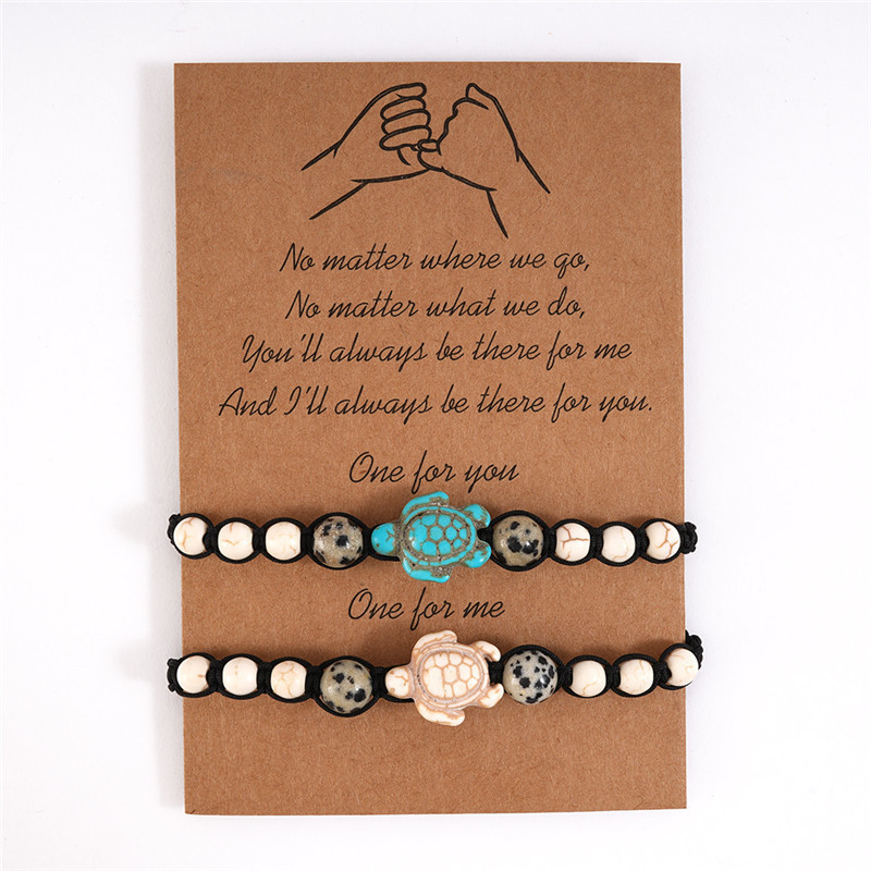 Cross-Border Hot Selling Retro Style Bohemian Turquoise Turtle String Adjustable Hand-Woven Friendship Bracelet Gift
