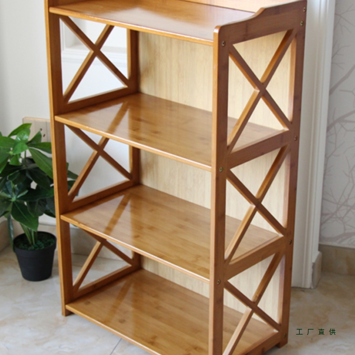 Bamboo Bookshelf Storage Rack Modern Simple Small Bookshelf Office Floor-Standing Bookcase Solid Wood Multi-Layer Combination Storage Rack