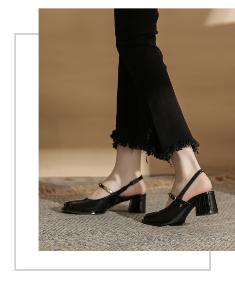 Sandal cao gót nữ hở mũi mũi vuông gót thô 9 cm — màu đen chi tiết 17