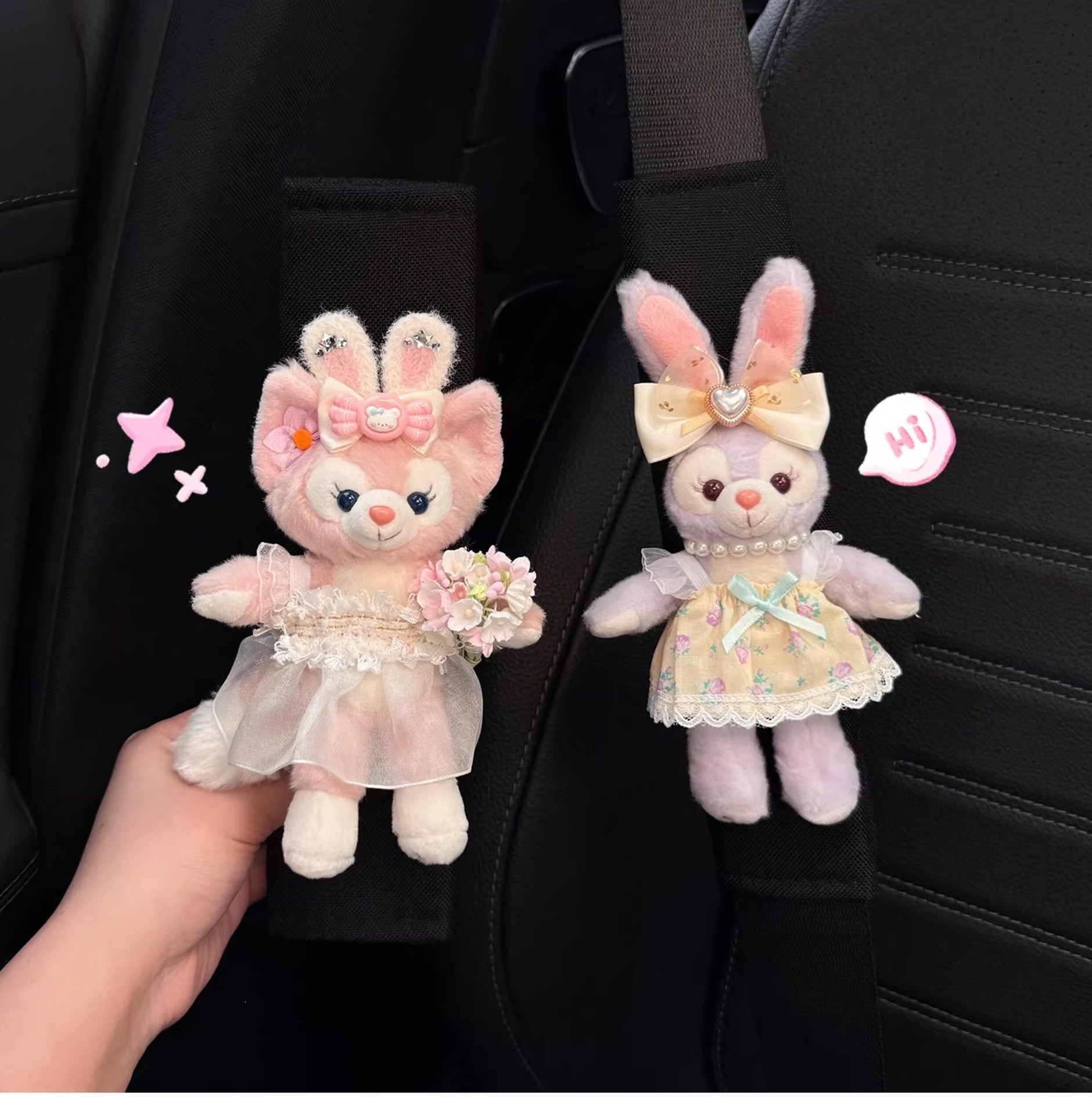Cute car seatbelt shoulder pads for women, anti-chafing for car interiors, a pair for couples, LinaBell and StellaLou