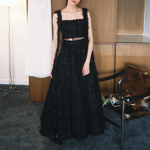 Evening Dress Black Lace Jacquard Split Style Niche High-End Birthday Ceremony Banquet Elegant Host Dress