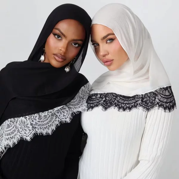 Cross-Border New Product Malaysian Rayon Scarf with Lace Patchwork, Skin-Friendly, Soft, Breathable, Versatile Silk Scarf