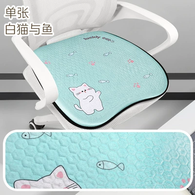 Summer Plush Gel Car Cushion Office Ice Silk Chair Cushion Cartoon Fat Cushion Gel Breathable Seat Cool Cushion (Cool pad) - white-cat-and-fish