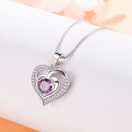 Custom JD Fashion Heart-Shaped Diamond Silver Plated Pendant Love Heart Ocean Heart Full Diamond Necklace Diamond Pendant for Women