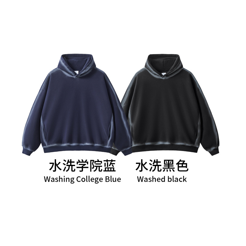 DE男装|跨境喷马骝350G连帽卫衣男ins重磅水洗抓绒连帽卫衣hoodie|undefined
