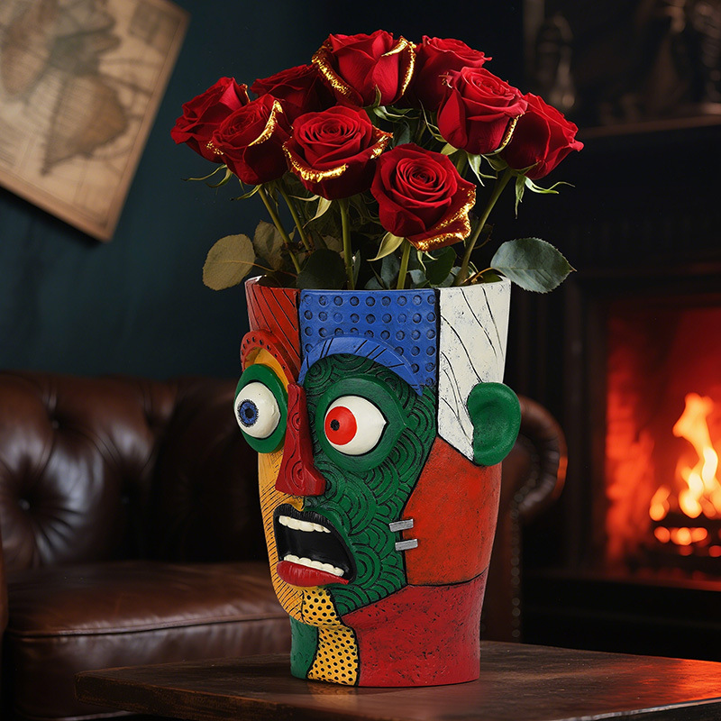 Overseas New Product Colorful Abstract Surprised Expression Human Face Resin Flower Pot Creative Expression Home Garden Planting Ornaments