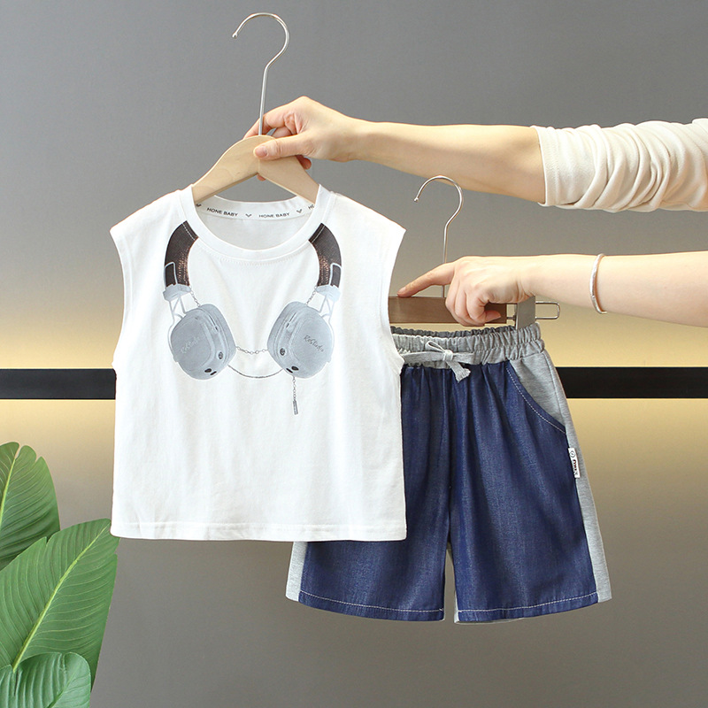 7870 traje de verano para niños 2025 nuevo chaleco casual para niños bebé guapo y fresco traje de dos piezas de verano