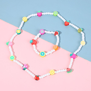 2023 Summer Beach small fresh Children's necklace beaded rice beads cartoon soft pottery fruit accessories bracelet spot