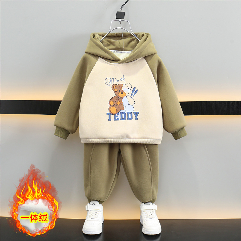 6747 Traje de terciopelo para niños 2024 Otoño e invierno Nuevo estilo Suéter grueso para niños Traje de dos piezas deportivo para niños y bebés