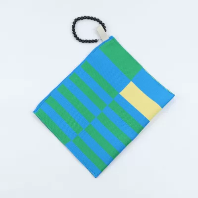 Car tissue box/set | front and rear row car - black-beads-blue-and-green-striped-paper-bag