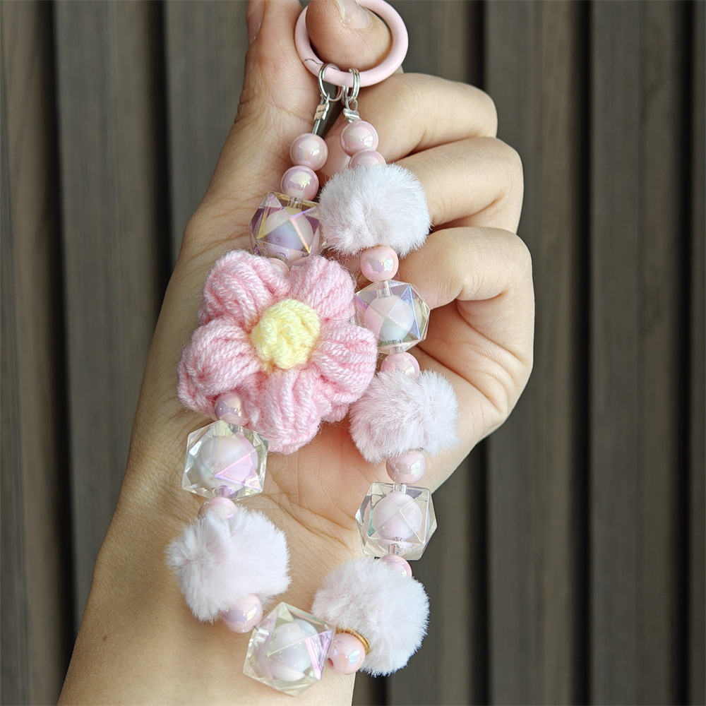 Flor de lana cuentas de otoño y invierno cadena de llaves de teléfono móvil cuentas de lana pulseras bolsos colgantes pequeños regalos al por mayor image 9