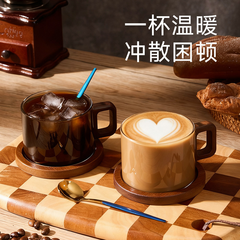 Cross-border high-end afternoon tea high borosilicate glass cup with handle and spoon, heat-resistant vintage coffee cup and saucer set, customizable Cross-border high-end afternoon tea high borosilicate glass cup with handle and spoon, heat-resistant vintage coffee cup and saucer set, customizable