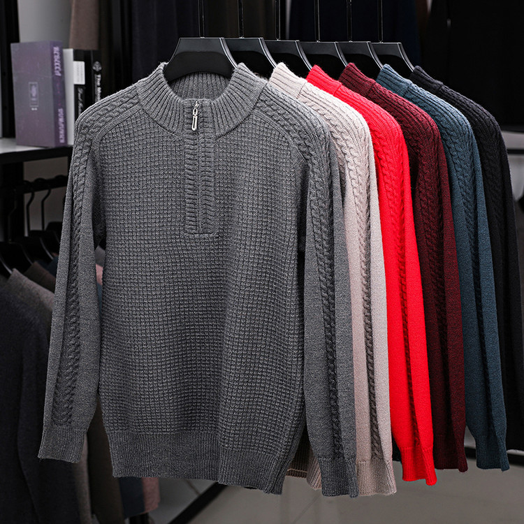 Medio cuello alto para hombres otoño y invierno nuevo suéter de hombre con cremallera de punto cálido suéter jacquard transfronterizo suéter casual