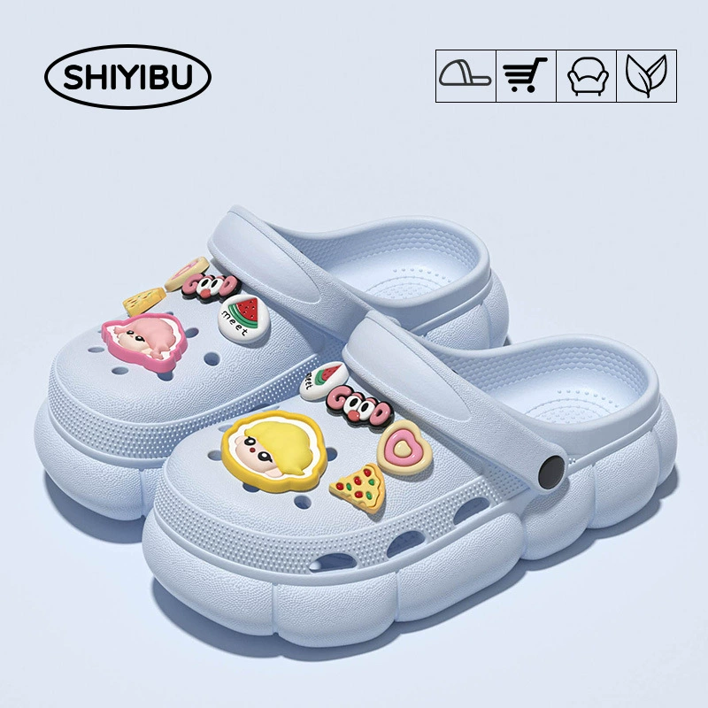 Обувь для дома / пляжа Eleven Doll Platform Slippers - новая летняя коллекция, нескользящие шлепанцы с милыми смайликами emoji и подвесками в виде пиццы